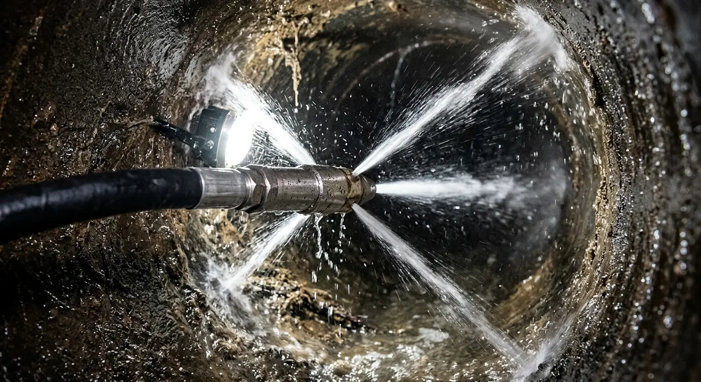 High-pressure hydro jetting nozzle cleaning sewer pipe for Storm Drain Cleaning in Groveport